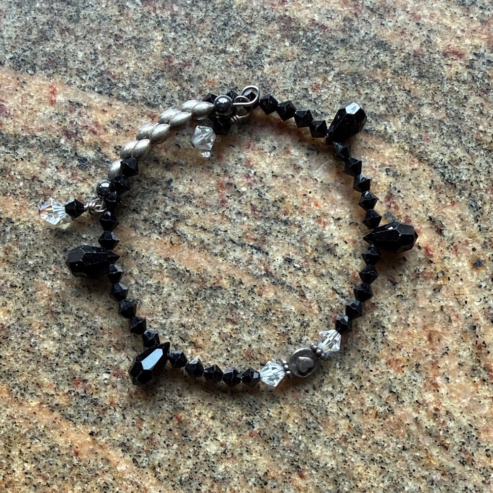 Elegant Black Crystal and Sterling Silver Beaded Bracelet